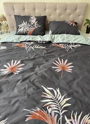 Комплект постельного белья с пальмами на темном фоне, 100% хлопок.