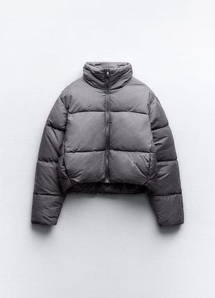 Курточка zara пуфер, серая с эффектом выварки