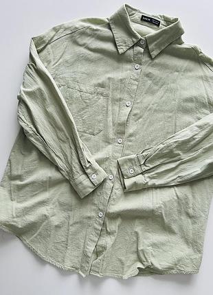 Коттоновая фисташковая рубашка оверзайз shein