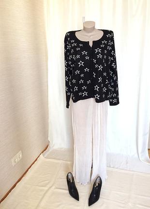 Женский черный с белым принтом короткий кардиган из хлопка