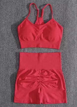 Топ шорты для спорта йоги фитнеса, бесшовный костюм для занятий спортом р., м