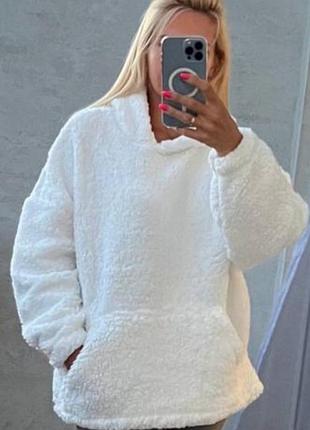 Худи свитер тедди толстовка белый теплый батал пушистый next