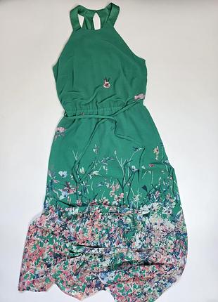 Летнее длинное платье зеленое женское в цветочный принт esprit макси maxi платье в пол