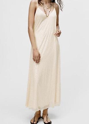 Макси платье в бусинах и пайетках zara