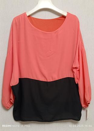 Двокольорова блуза вільного крою р.46-50 пог 48 см, тягнеться