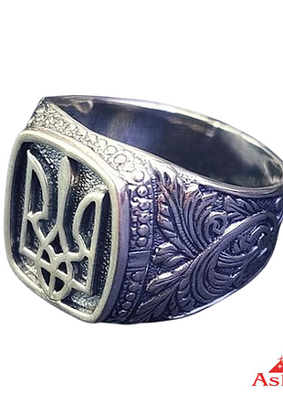 Мужская серебряная печатка патриот с красивым узором арт.978604910