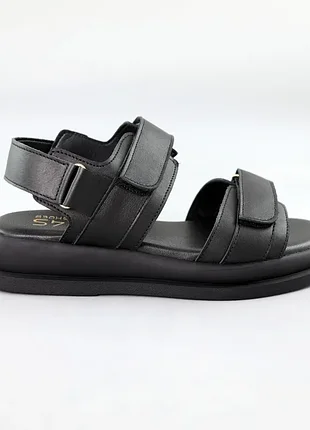 Женские кожаные черные сандалии с липучками премиум качества, удобные, стильные, витиеватые, летние, лето