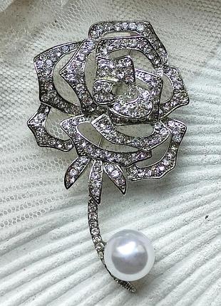 Брошь роза с жемчужиной 6,2 см, цветок