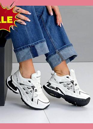 Молодежные женские белые кроссовки, спорт модель, утолщенная подошва, еко кожа + текстильная сетка,