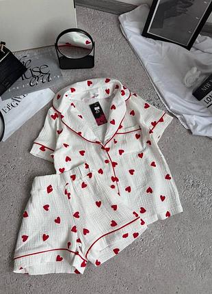 Женская легкая муслиновая пижама рубашка и шорты | 725