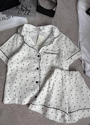 Женская легкая муслиновая пижама рубашка и шорты | 725