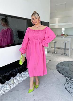 Платье муслин миди розовое