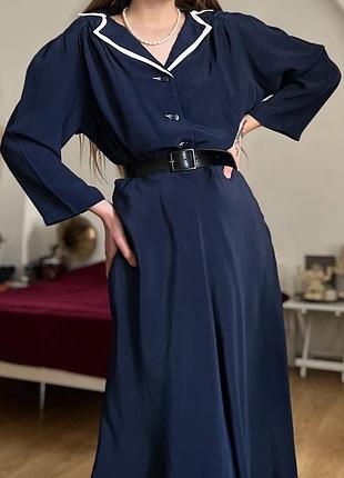 Сукня плаття вінтажна темно сильного кольору синя блакитна the seamstress of bloomsbury комірець сорокові