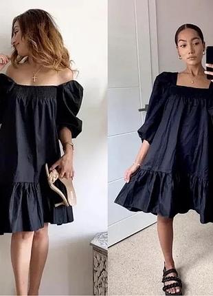 Платье коттоновое, сарафан с пышными рукавами h&amp;m