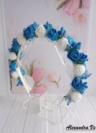 Синий венок обруч с розочками