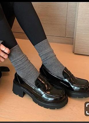 Распродажа!!️черные массивные туфли лоферы на массивной подошве