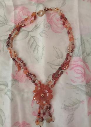 Буси з натурального каменю сердолік квітка