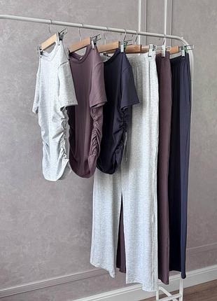 Костюм із віскози футболка-топ і брюки моко, світлий меланж, графіт