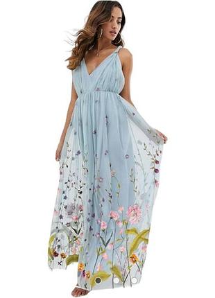 Шикарное тюлевое макси платье с вышивкой asos disign