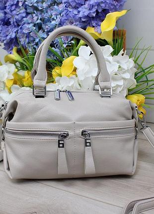 Женская стильная и качественная сумка из эко кожи серый беж