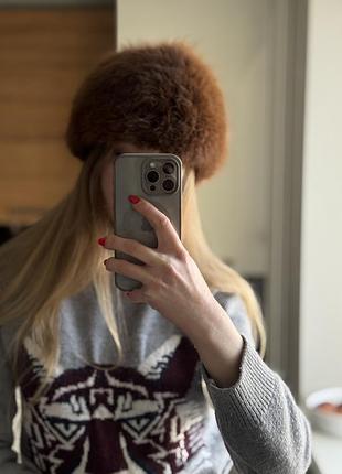 Женская шапка натуральный мех рыжая коричневая меховая шапка на зиму
