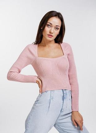 Жіноча в'язана кофта-бюстьє укорочена  рожева