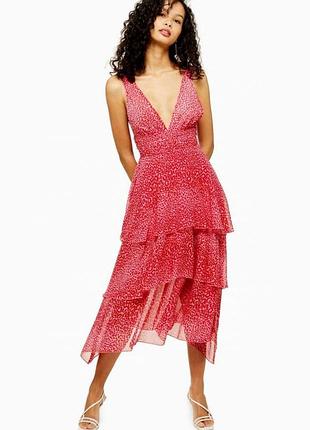 Трендовое качественное яркое шифоновое платье с богтослойной юбкой