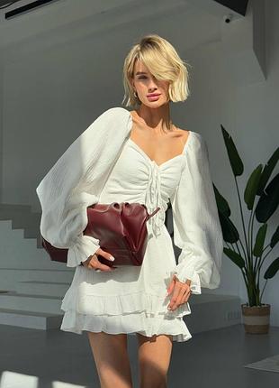 Женское платье из муслина с двойной юбкой с рюшами короткое летнее платье Kira01