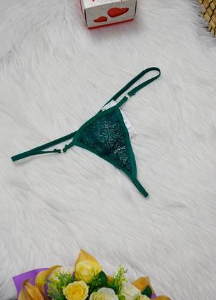 Трусики жіночі стринги мереживні смарагдові труси