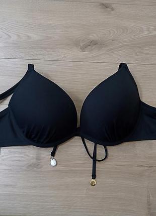 Однотонный черный верх купальника с пуш ап / женский купальный