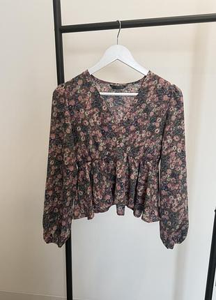 Блузка блуза рукава на резинках пышные рукава цветочный принт в цветочек