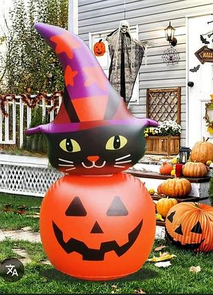 Декор на хелловін, чорний кіт надувний, гарбуз для свята