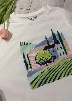Біла бавовняна футболка marks & spencer з принтом розмір м л