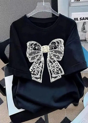 Платье футболка  женское кулир свободного кроя с бантиком 42-46,48-52 2plgu771-930aве