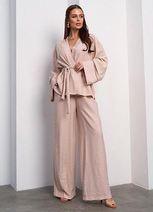 Костюм сорочка-кімоно і брюки чорний, олива, бежевий