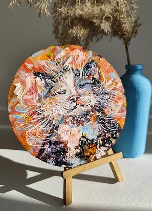 Картина круглая миниатюра котик,живописная кота котики