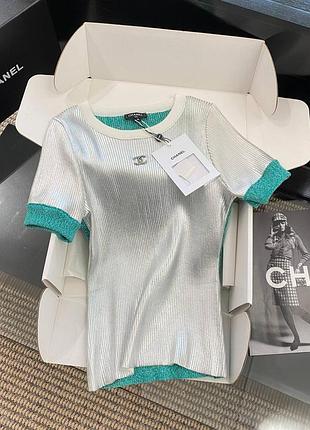 Кофта chane короткі рукава американка светр легкий футболка з люрексом з напиленням блискуча