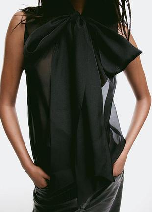 Прозора чорна блуза з бантом шифон жабо h&m