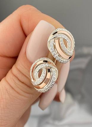 Оплата 100%🇺🇦 серьги серебро 925° золото 375° пластины, вставка куб.цирконии 0232.10