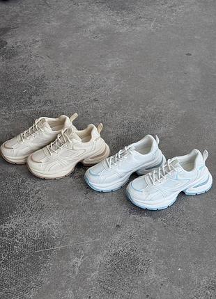 Кроссовки повседневные сеточка на повышенной массивной подошве 11101 11102 бежевые белые голубые