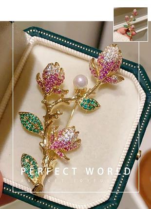 Красивая брошка люкс класса - ветка магнолий, цветов, цветы, цветок (бреш цветки, магнолии цветок )