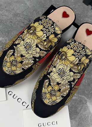 gucci month princetown horsebit flat floral mule multicolor fabric женские мюли шлепанцы оригинал 38 eur