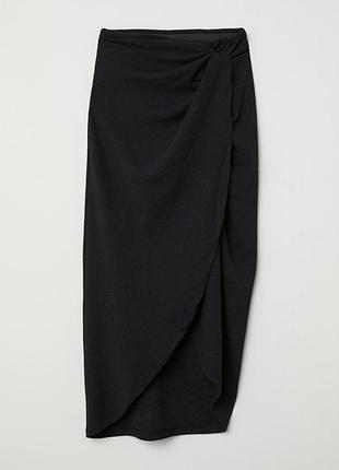 Чорна спідниця міді з розміром , трендова  спідниця на запах