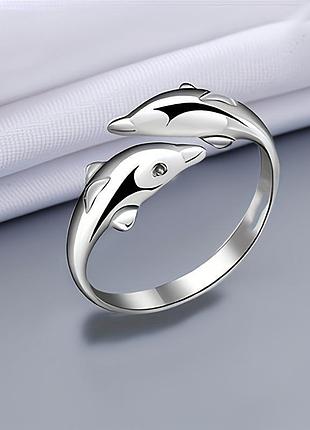 Кольцо дельфины серебро 925 колечко регулируемое