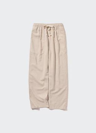 Брюки uniqlo бежевi лляні linen blend easy trousers