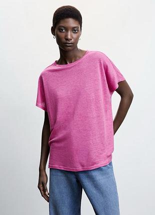 Футболка mango рожева 100% linen t-shirt