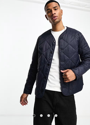 Мужская стёганая куртка barbour liddesdale на пуговицах тёмно-синего цвета xl