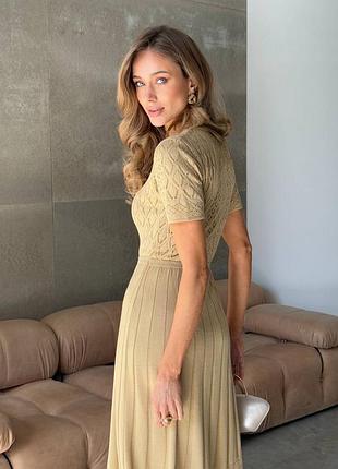 Ажурное платье низ плиссе короткий рукав лето весна