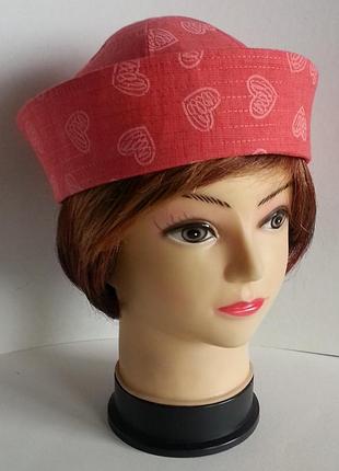 Жіночий берет, капелюх, папайка, sailor hat. льон сорочковий. серця.
