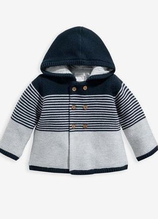 В'язана кофта кардиган на підкладці 0-3 міс mamas&papas, тепла кофта на малюка 62 см